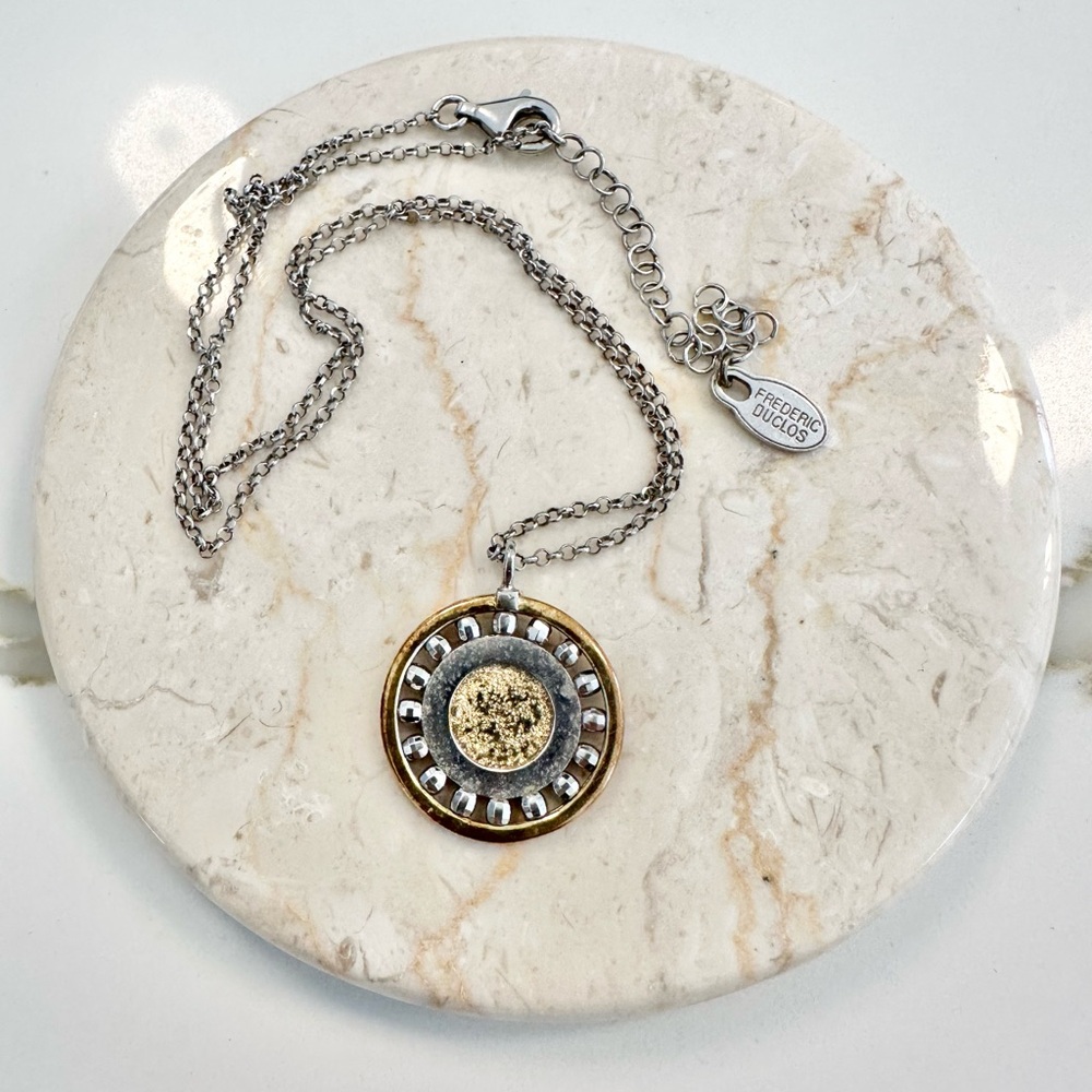 Frederic Duclos Sterling And Gold Plated Gold Disc Pendant Necklace